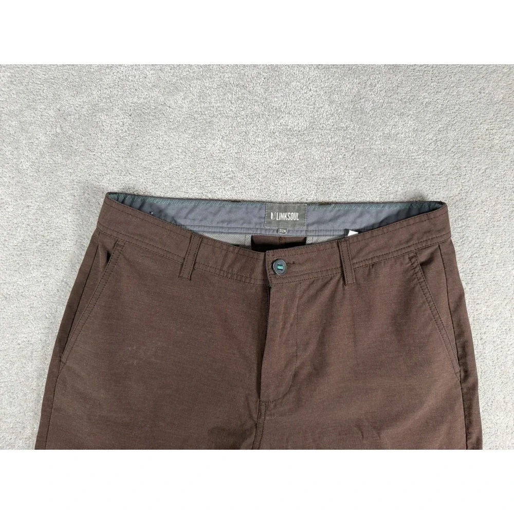 Linksoul Pants Men's 32x32 Brown Flat Front Performance Chino Lightweight Golf‎